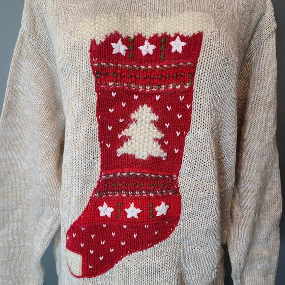 Vintage Liz Claiborne Sweater Womens Size XL 90s Christmas Stocking Holiday Ski - Picture 9 of 11